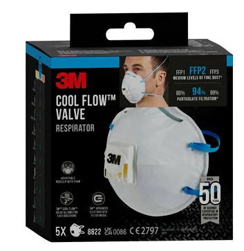 MASQUE ANTI POUSSIERES 8822 FFP2 AVEC VALVE (5PC)